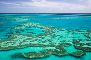 AUSTRALIA, Queensland, Whitsunday Coast, Great Barrier Reef. Aerial of the Great Barrier Reef by the Whitsunday Coast.